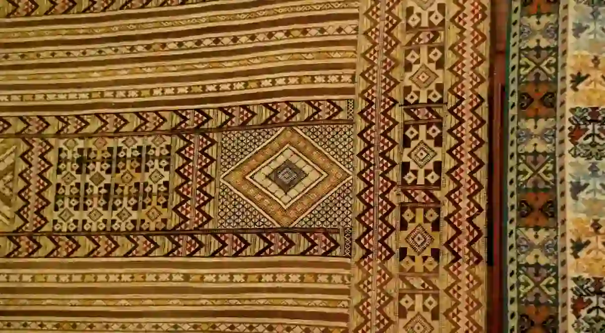 Closeup of details of a Moroccan rug