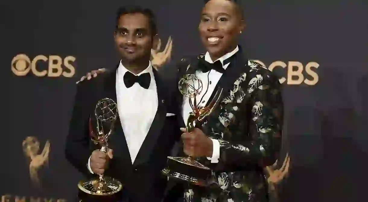 Aziz Ansari & Lena Waithe, winners at the Emmys