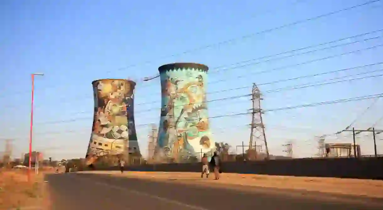 The famous graffitied cooling towers of Soweto, Johannesburg