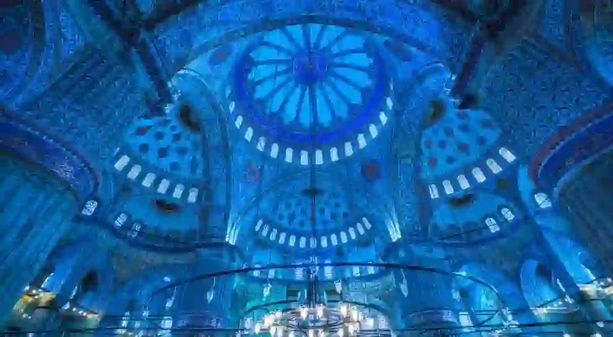 Interior of the Sultanahmet Mosque (Blue Mosque) in Istanbul, Turkey