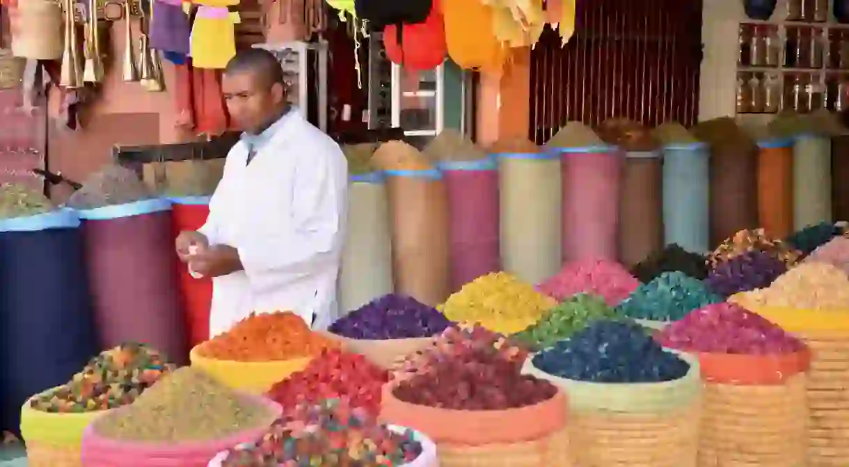 Colourful Moroccan spices at a market