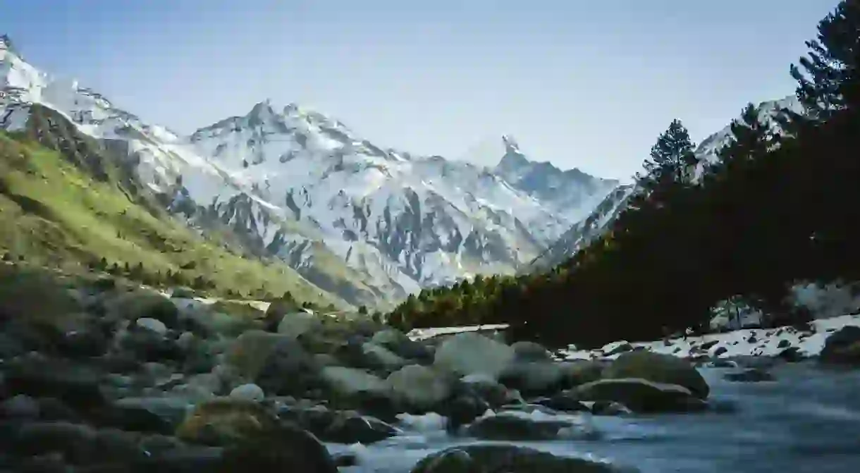 River flowing through the Himalayas