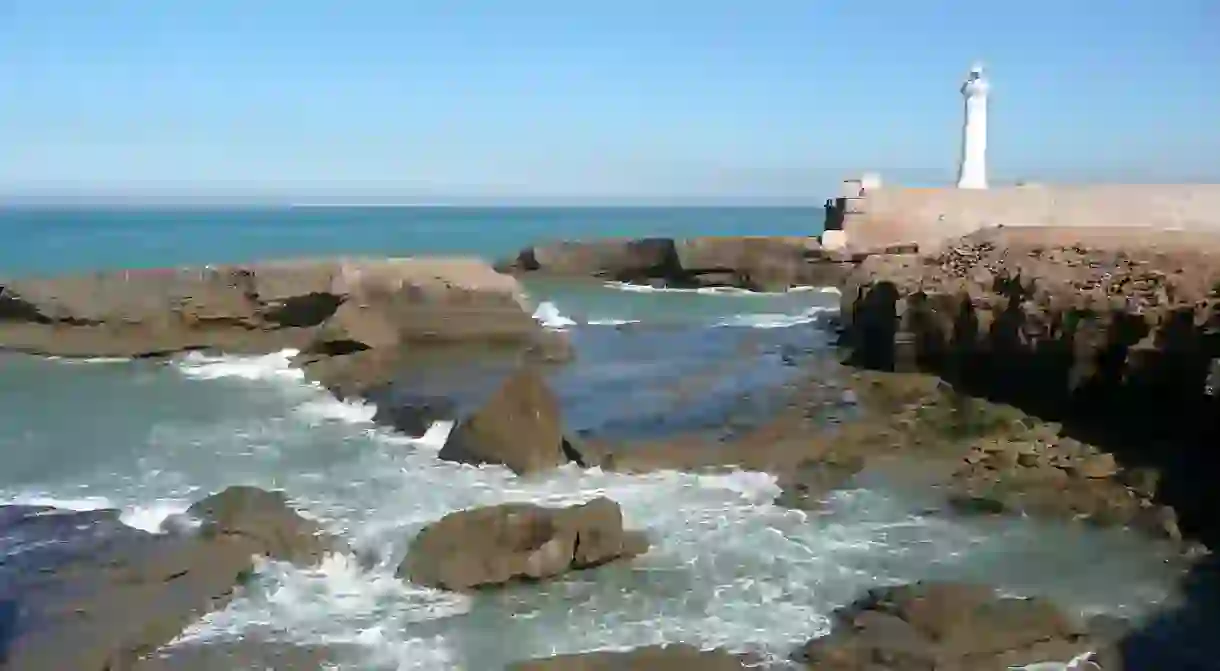 Rabat lighthouse next to the rocks