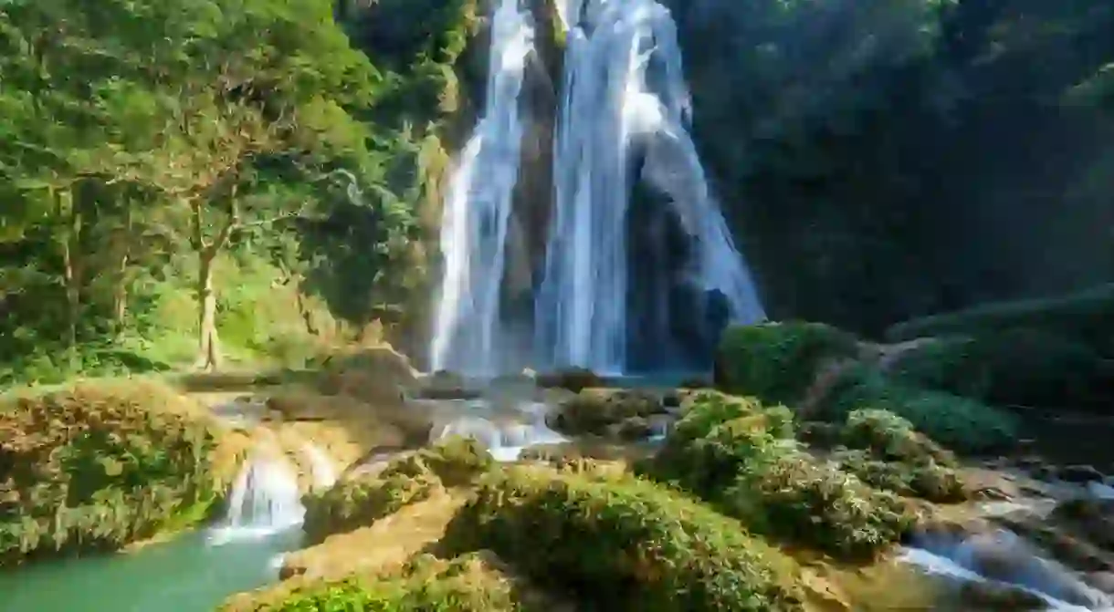 Sunlight basks Anisakan Falls near Pyin Oo Lwin