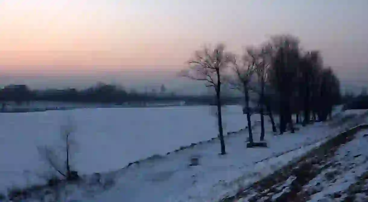 The beautiful frozen Danube