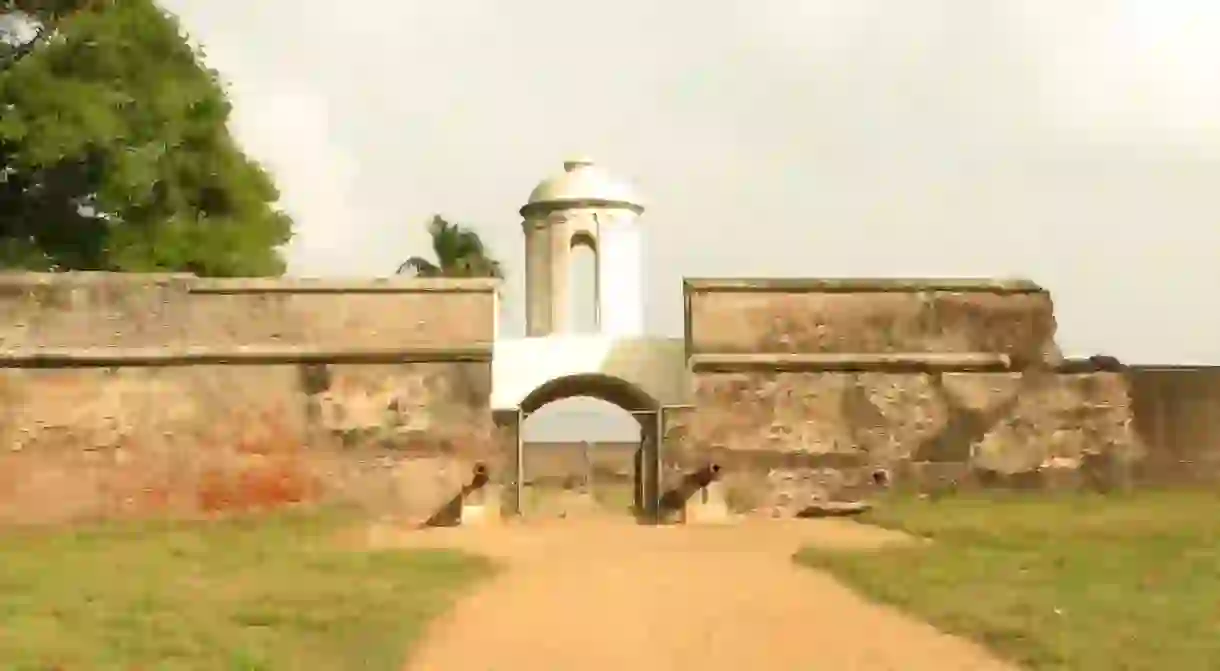 The gate at Sadras Fort still holds a belfry and two rusty cannons