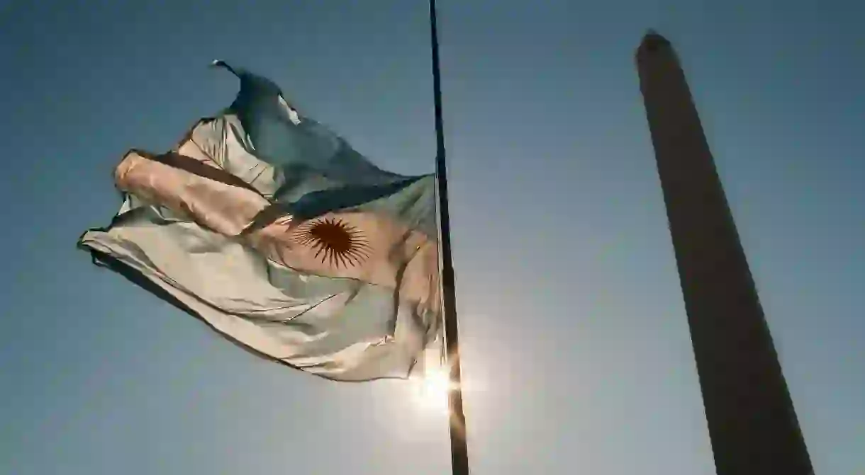 The Argentine flag and the Obelisco in Buenos Aire