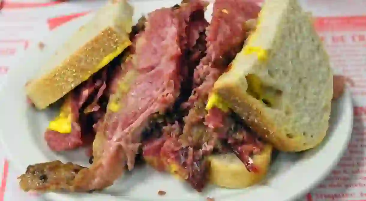 A smoked meat sandwich from the iconic Schwartzs in Montreal