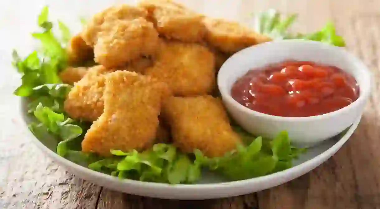 Chicken nuggets with ketchup