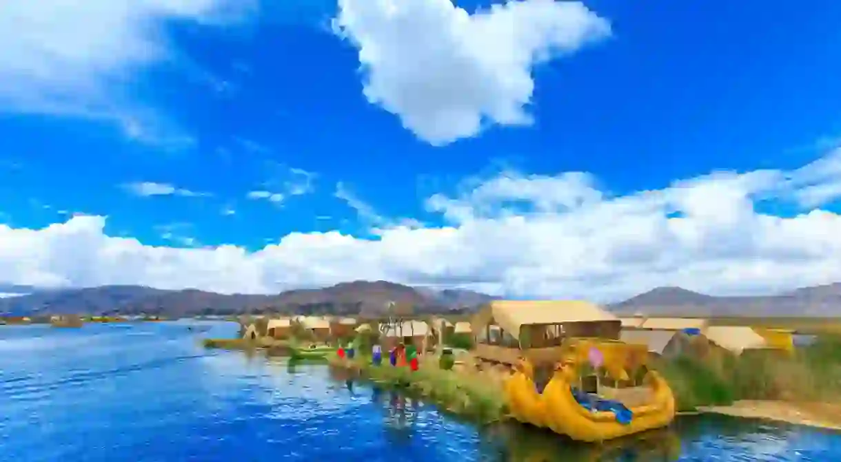 Floating reed islands in Lake Titicaca