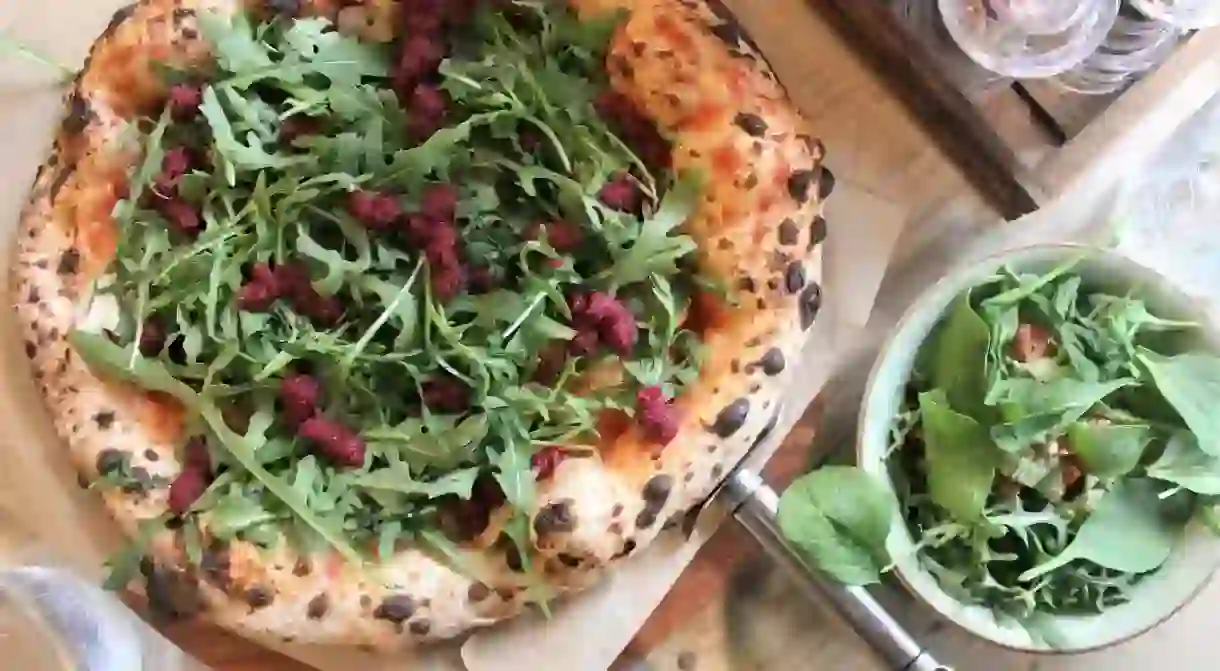 Delicious beetroot vegan pizza