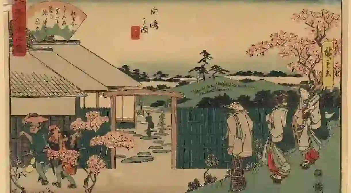 Utagawa Hiroshige, The Tea House Hiraiwa at Mukōjima, c. 1836