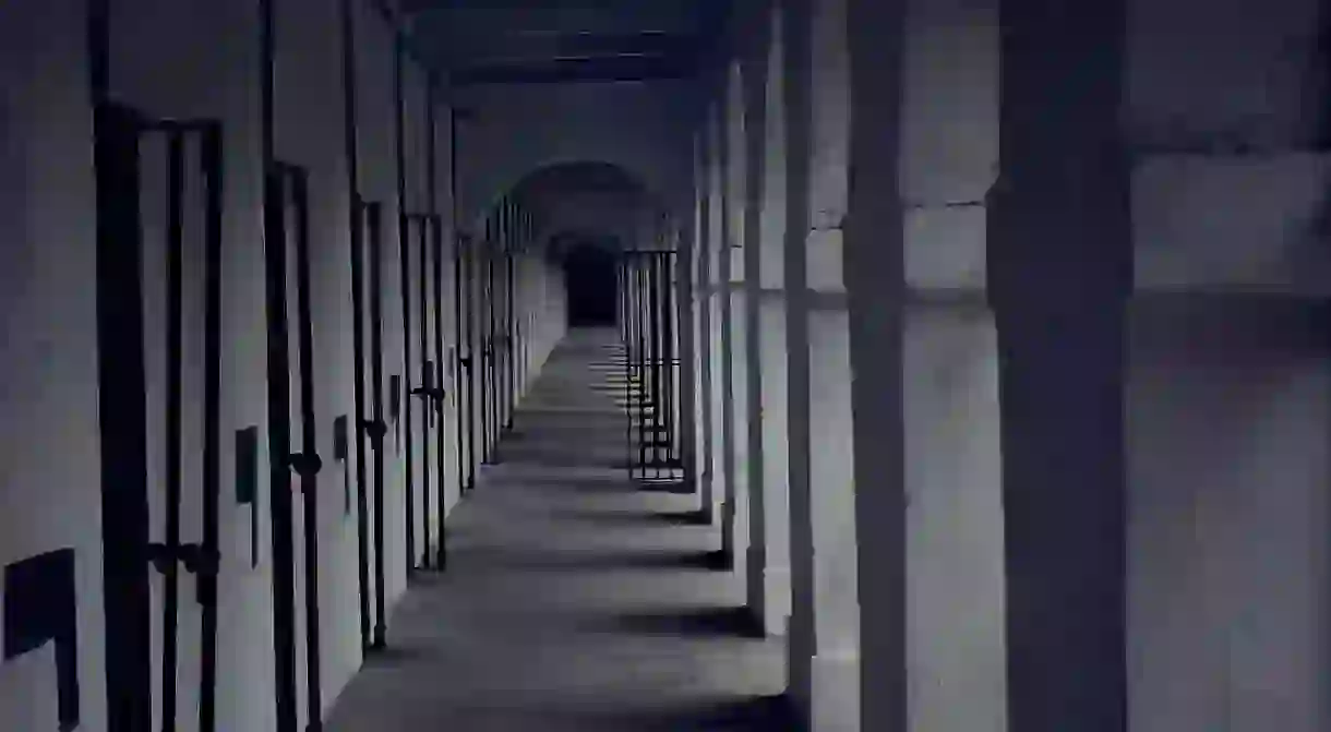 A corridor at the infamous Cellular Jail in India