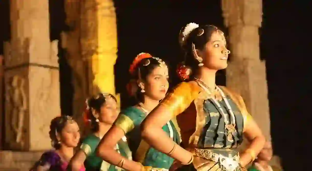 A Bharatanatyam dance recital inside the Brihadeeswarar Temple in Thanjavur, India