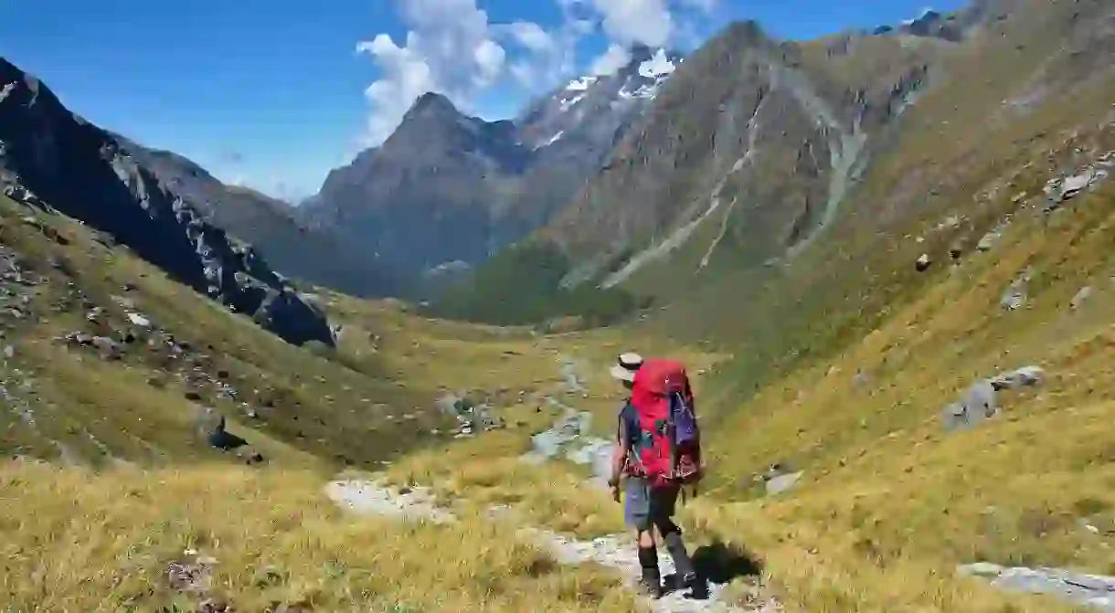 Walking down to Rock Burn Valley, Mount Aspiring National Park, New Zealand