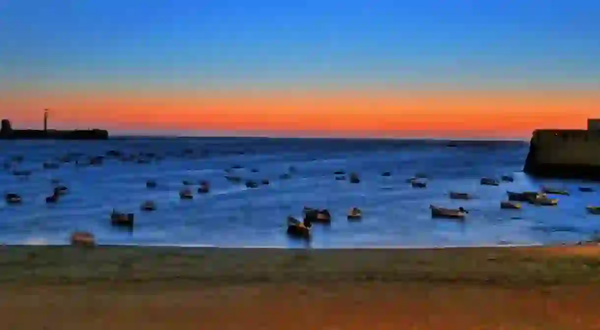 Caleta beach, Cádiz, at sunset