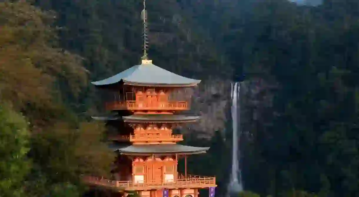 The pagoda at Kumano Nachi Taisha, backed by Nachi Falls