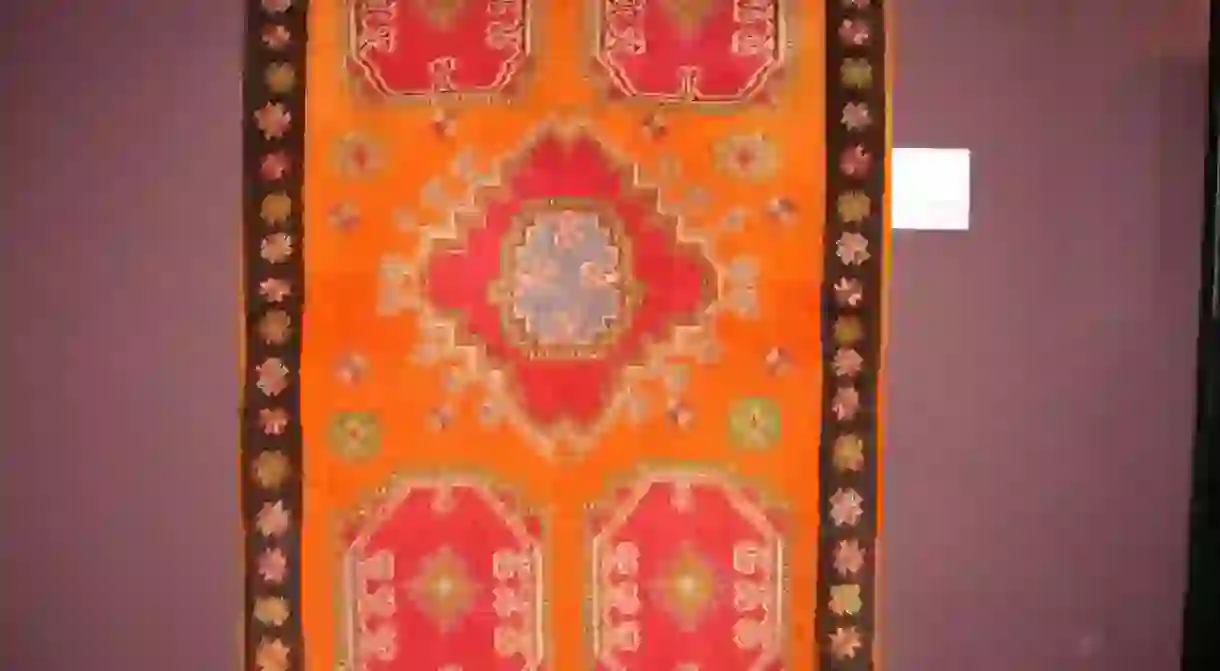 Berber carpet on display in a museum in Agadir