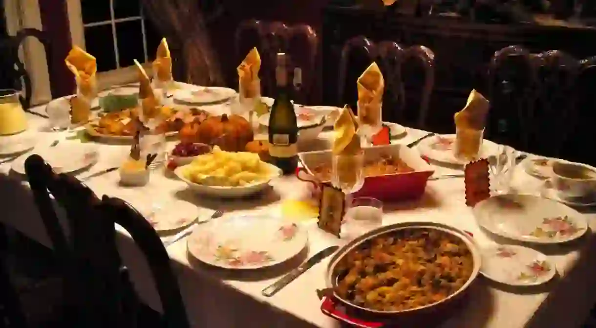 Beautiful table with thanksgiving food