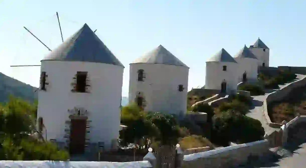 Old wind mills in Agia Marina, Leros