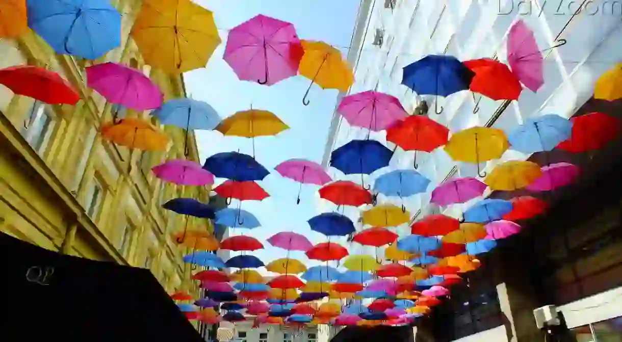 The colourful umbrellas of Belgrades old town