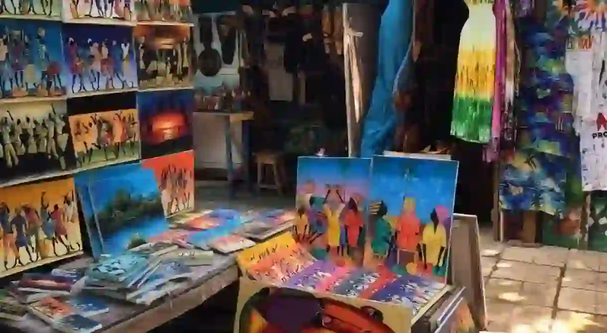 Paintings at a Jamaican craft market