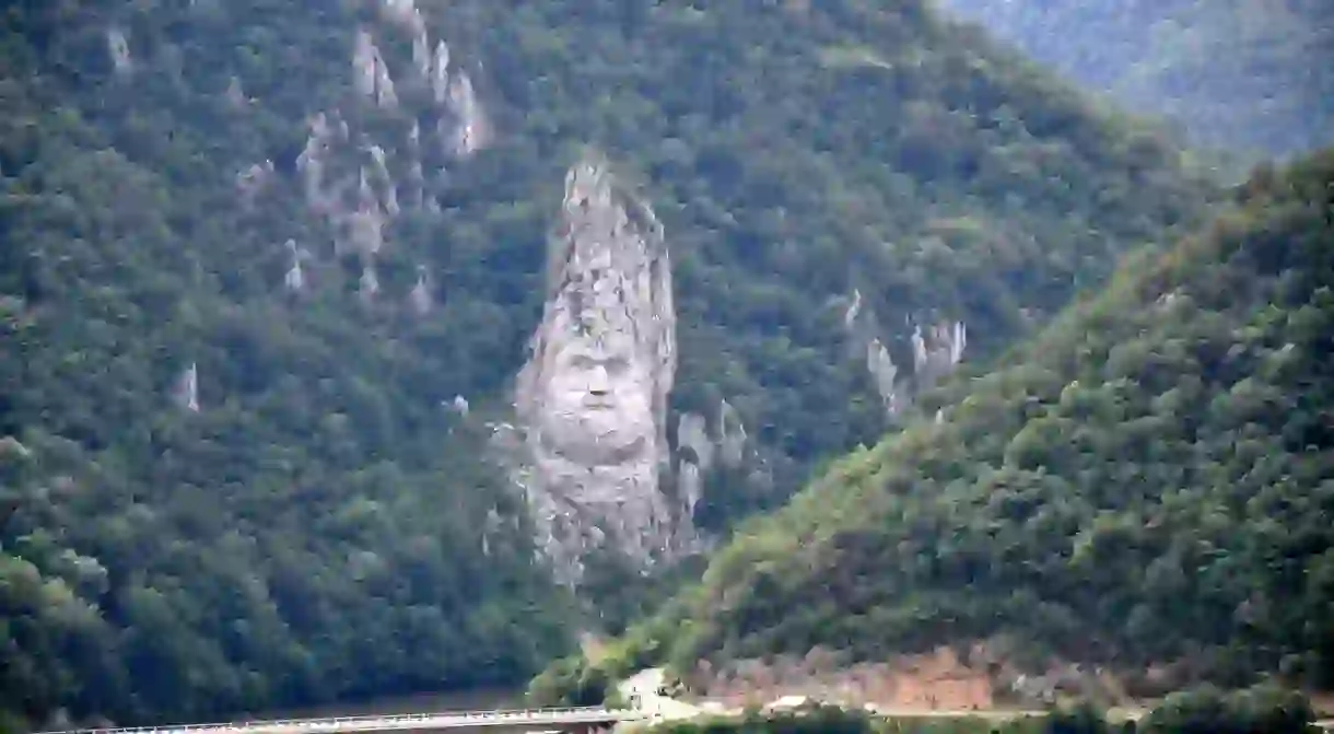 Decebals statue carved on the Danube bank