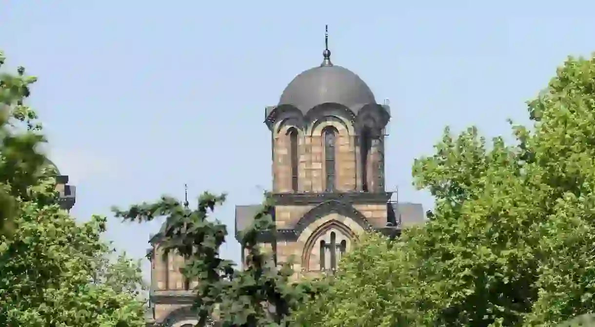 St. Marks Church and Tasmajdan park in Belgrade, Serbia.