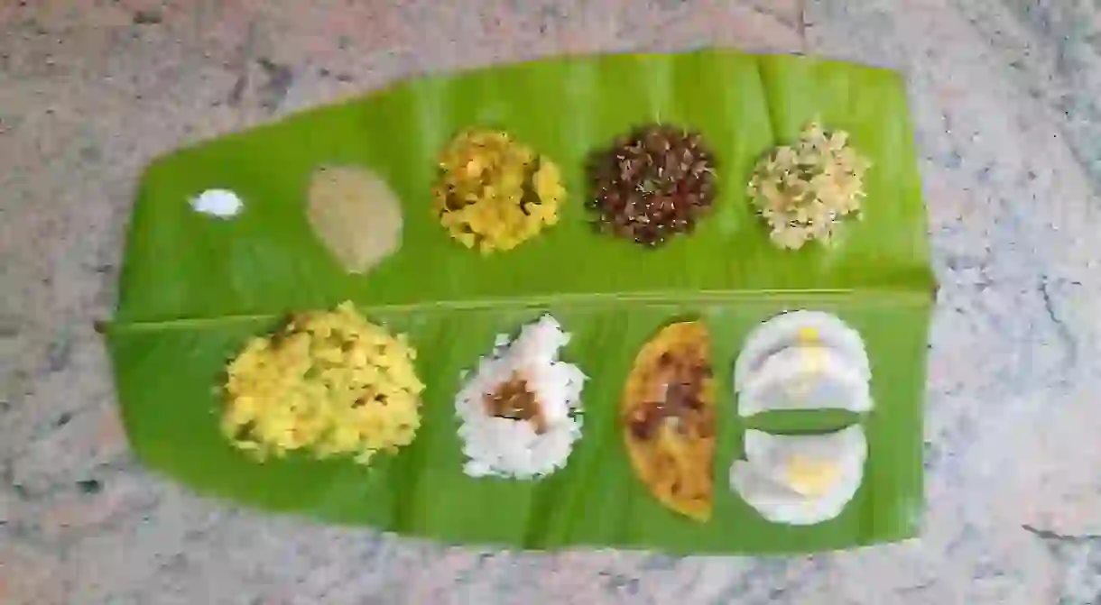 Karnataka meal served on banana leaf