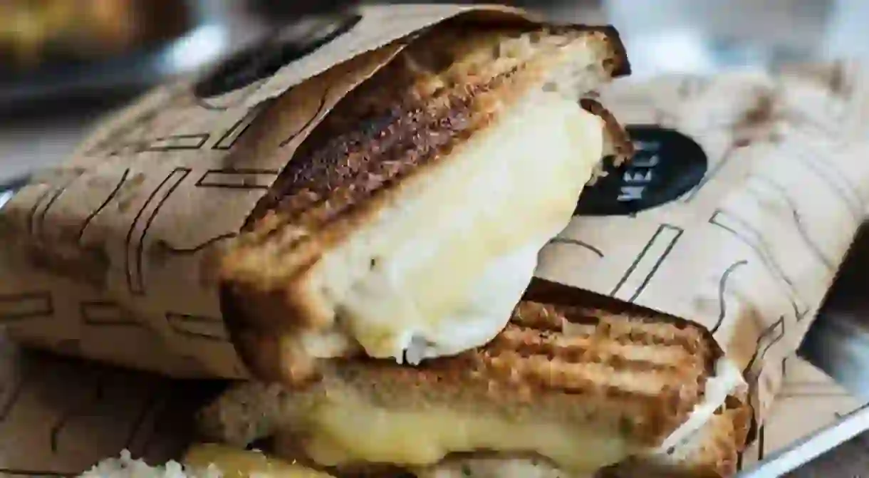 Melt grilled cheese sandwich with mozzarella and parmesan