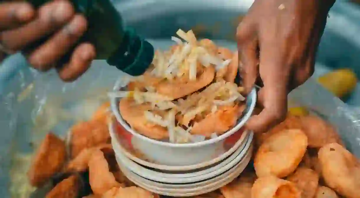 Pani puri, a popular street food dish found across India