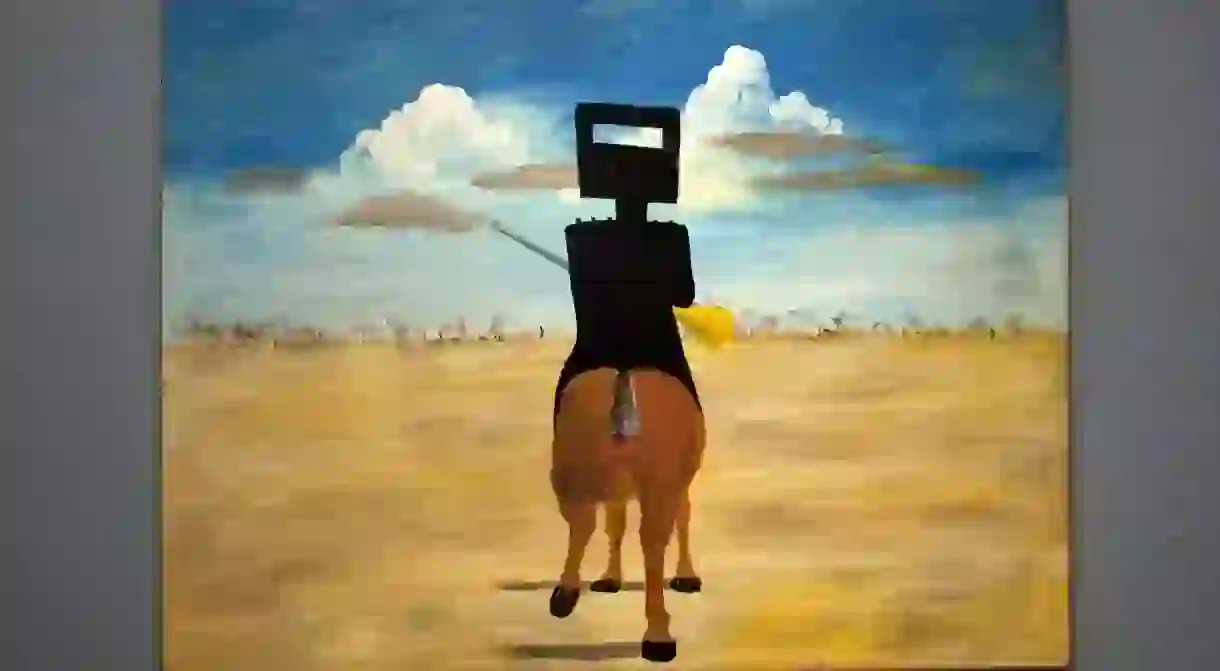 Ned Kelly (1946), part of the iconic series of paintings by Sidney Nolan portraying the Australian outlaw. Australia art exhibition, Royal Academy of Arts, London, Britain - 17 Sep 2013. The exhibition, said to be the most significant survey of Australian art ever mounted in the UK, spanned more than 200 years, from 1800 to the present, and ran from the 21st of September to the 8th of December 2013. Photo by London News Pictures/REX/Shutterstock (3029264b)