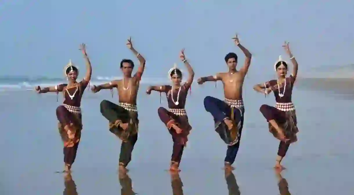 A group of dancers perform Odissi, one of Indias classical dance forms