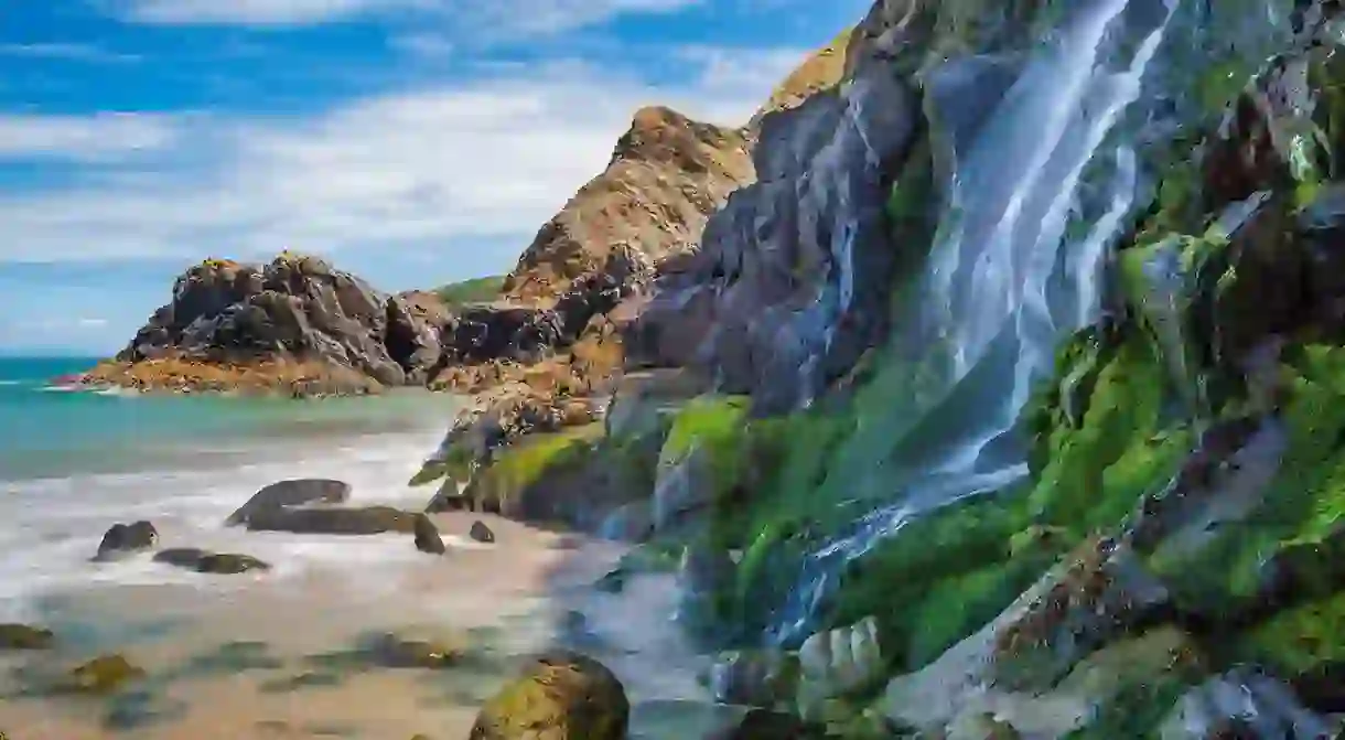 Waterfall, Tresaith Beach, Ceredigion,Cardigan, West Wales, UK