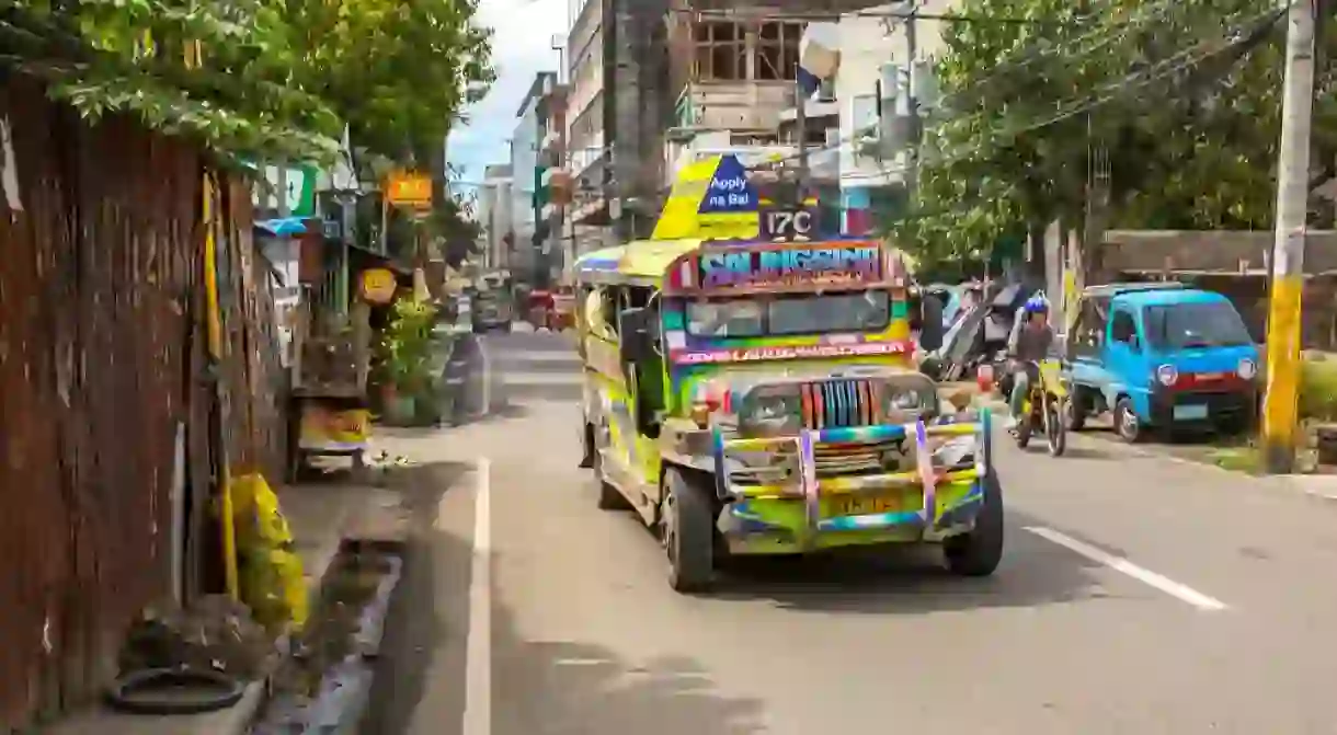 Colorful apple green jeepney in Cebu