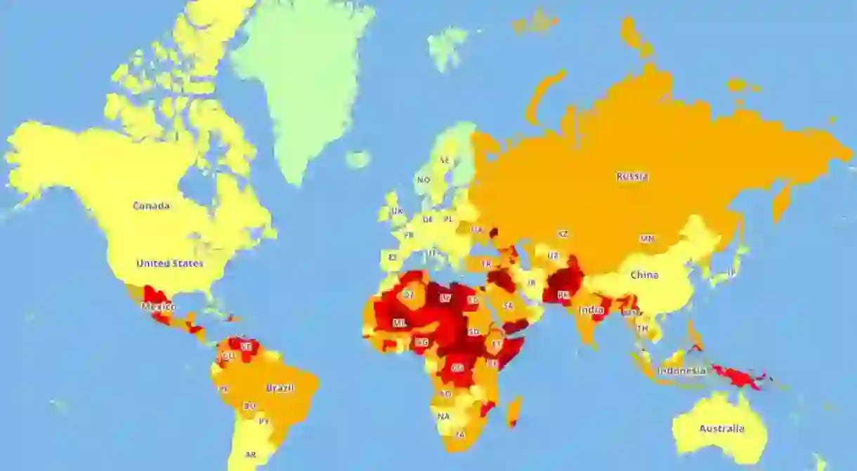 World map showing security risks