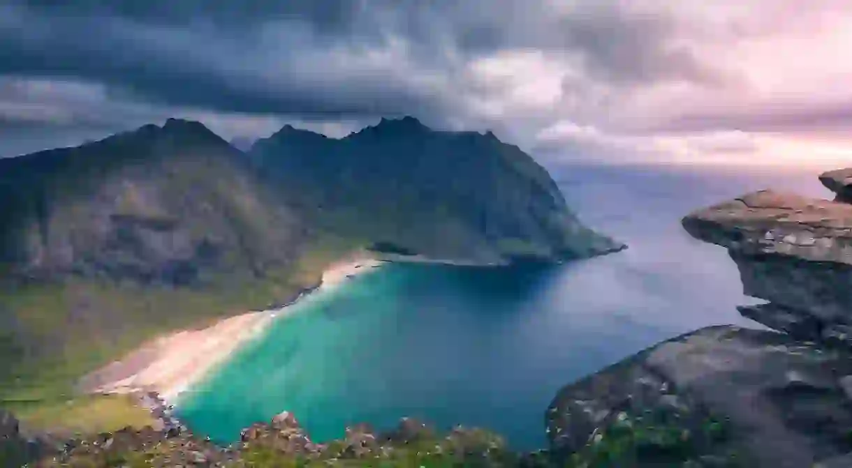 View of Kvalvika beach from the top of Ryten mountain