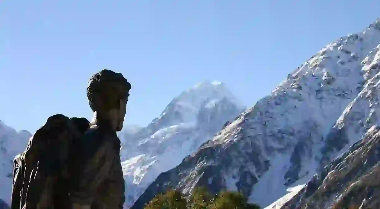 Statue of Sir Edmund Hillary near Aoraki/Mount Cook, New Zealand