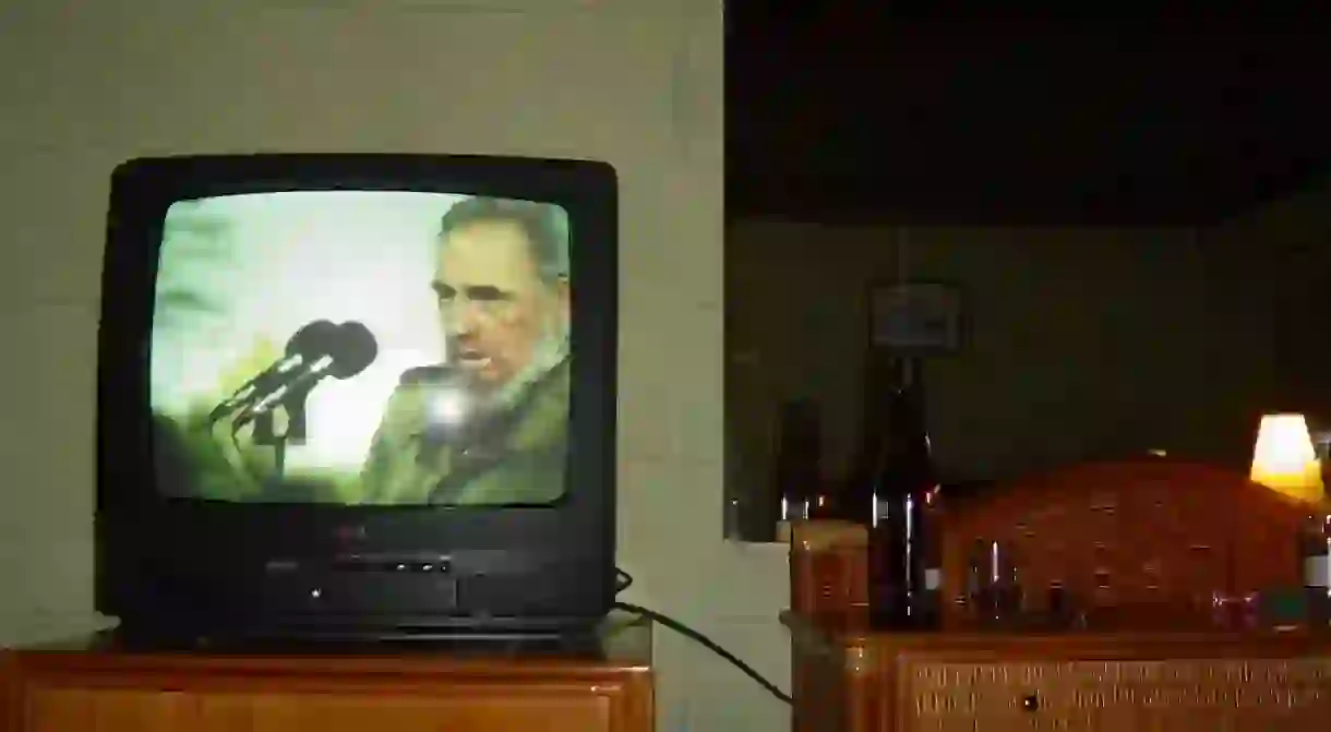 Fidel Castro makes a speech on Cuban television