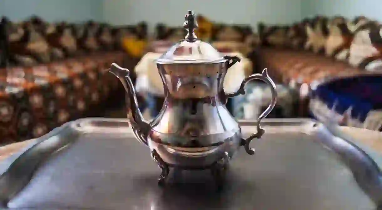 A pot of tea in a traditional Moroccan salon