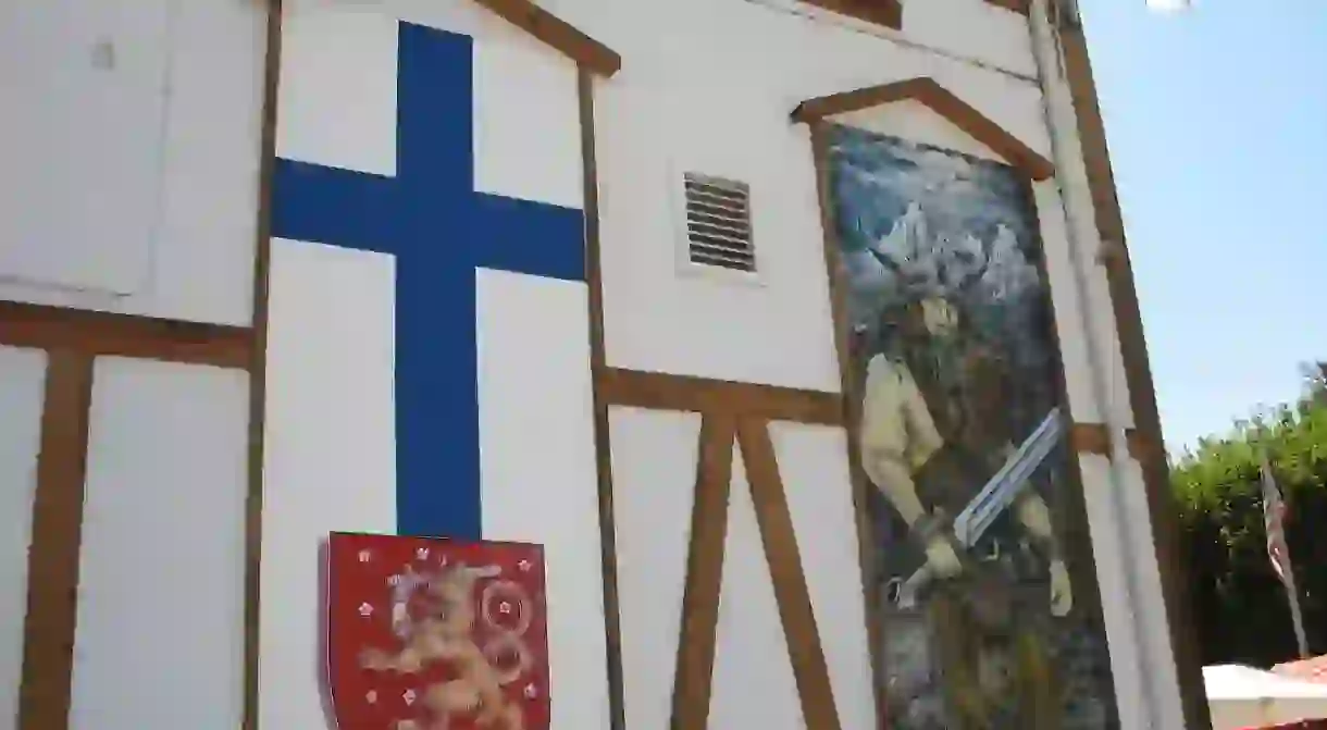 Finnish flag and Viking painting