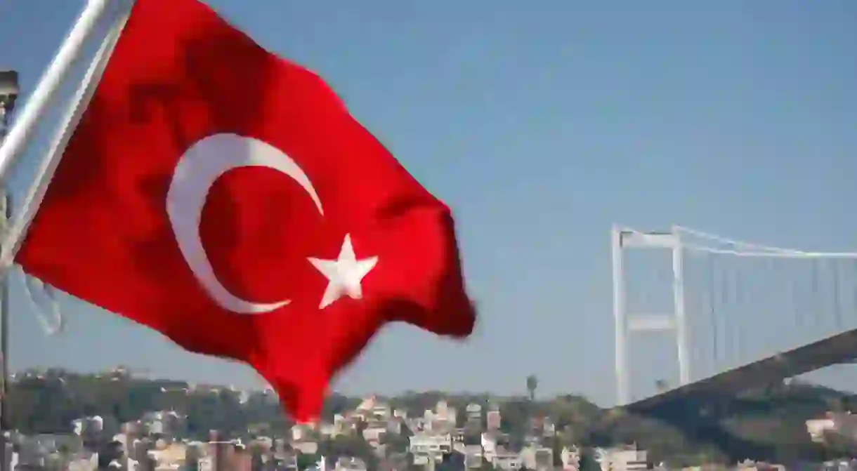 Turkish Flag with the Bosphorus Bridge as a backdrop