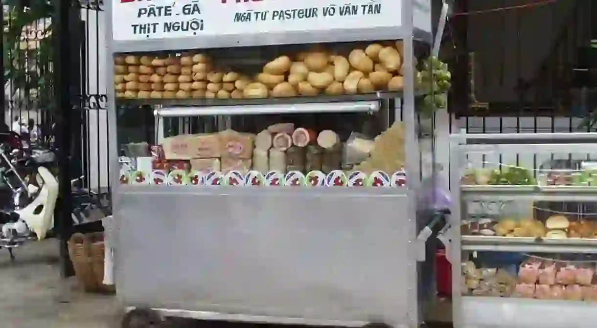 Banh mi food cart with distinctive Saigon lettering