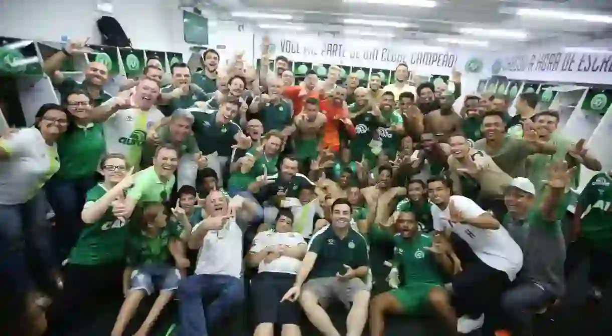 Chapecoense celebrate after qualifying for the Copa Libertadores