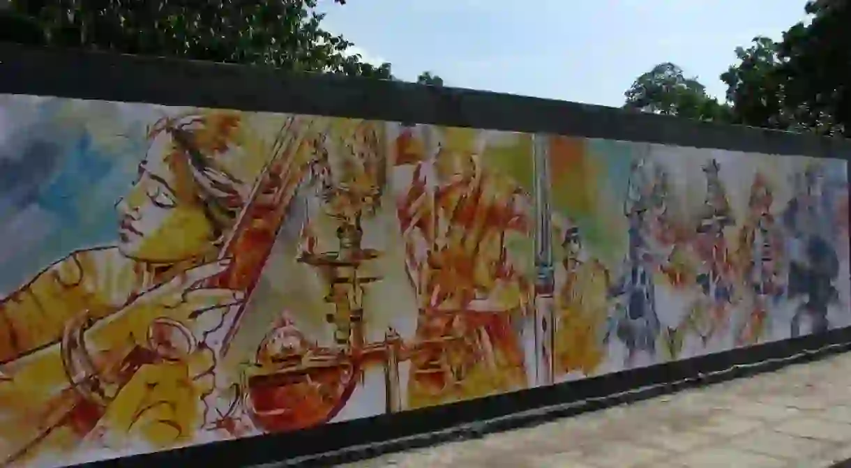 Murals on walls along Anna Salai/Mount Road in Chennai, India