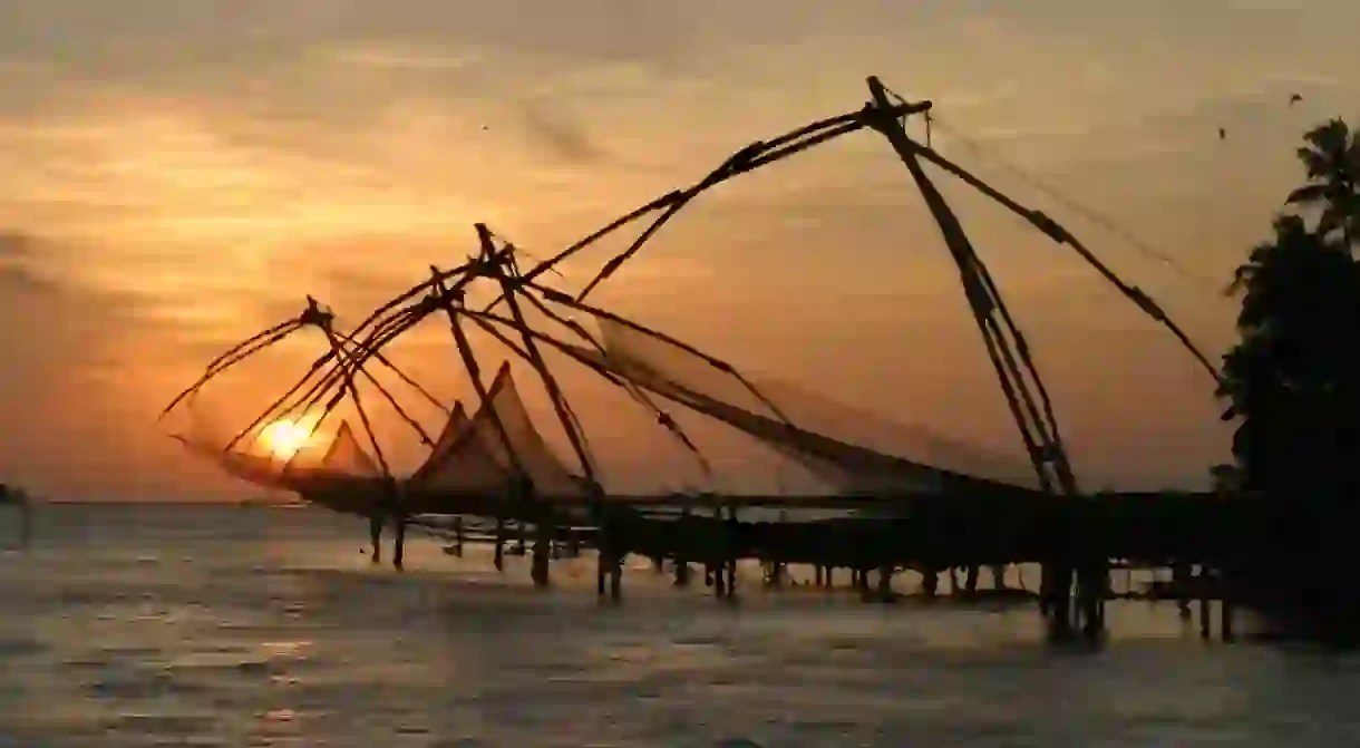 Chinese fishing nets at Fort Kochi Beach