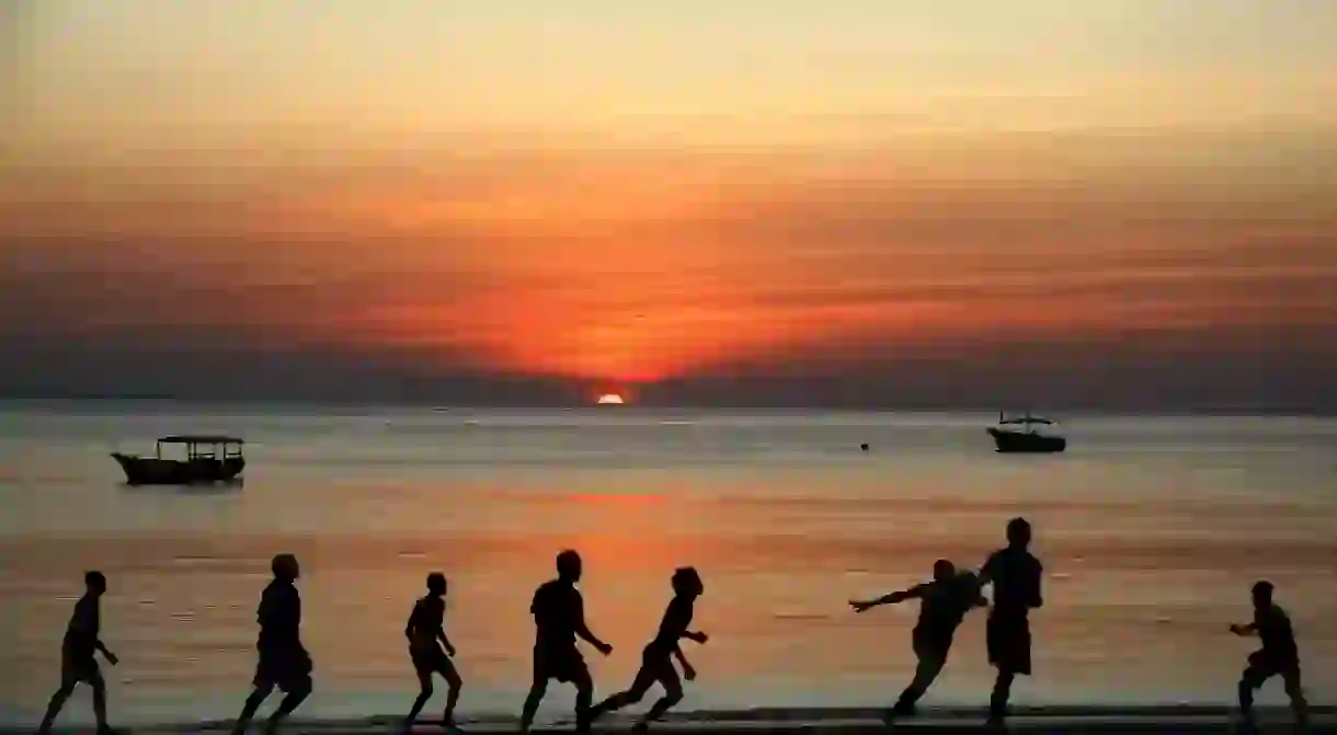 Football at sunset