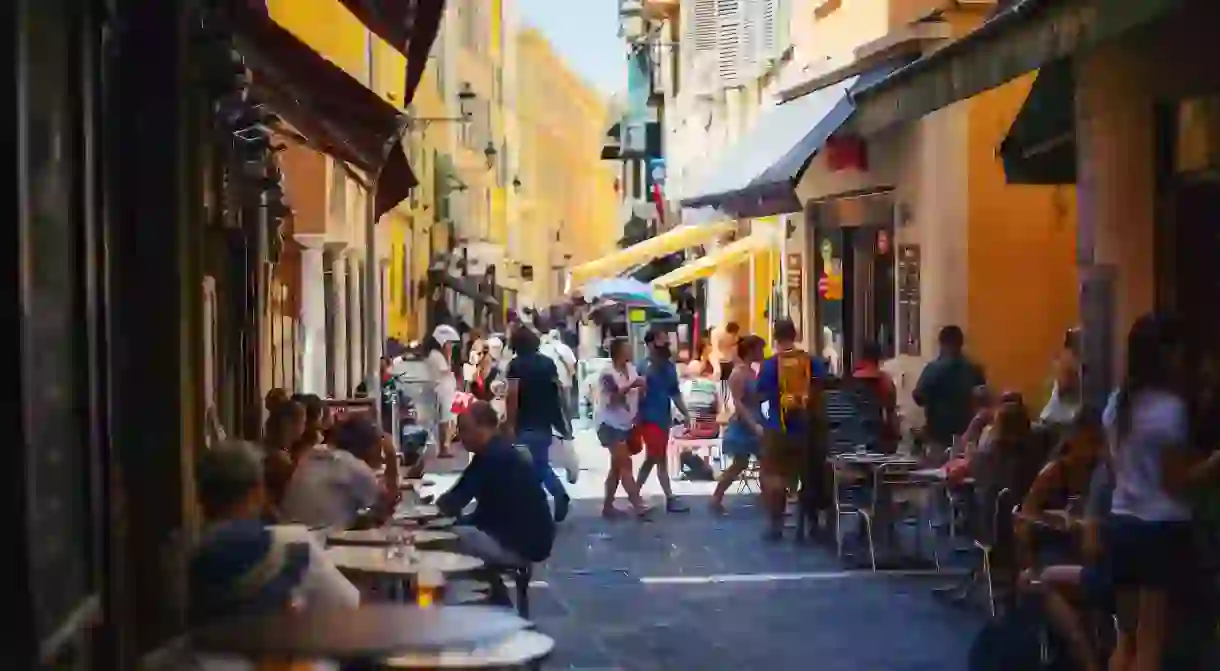 Outdoor seating at a café in France