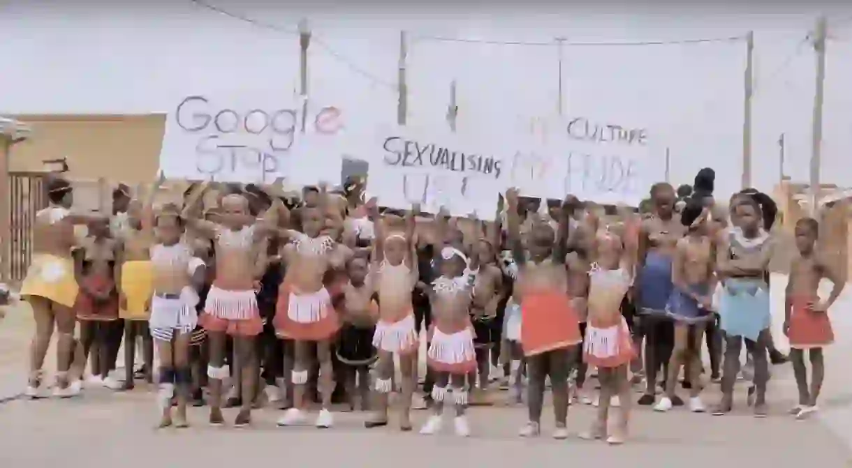 Young girls protesting against Google in South Africa