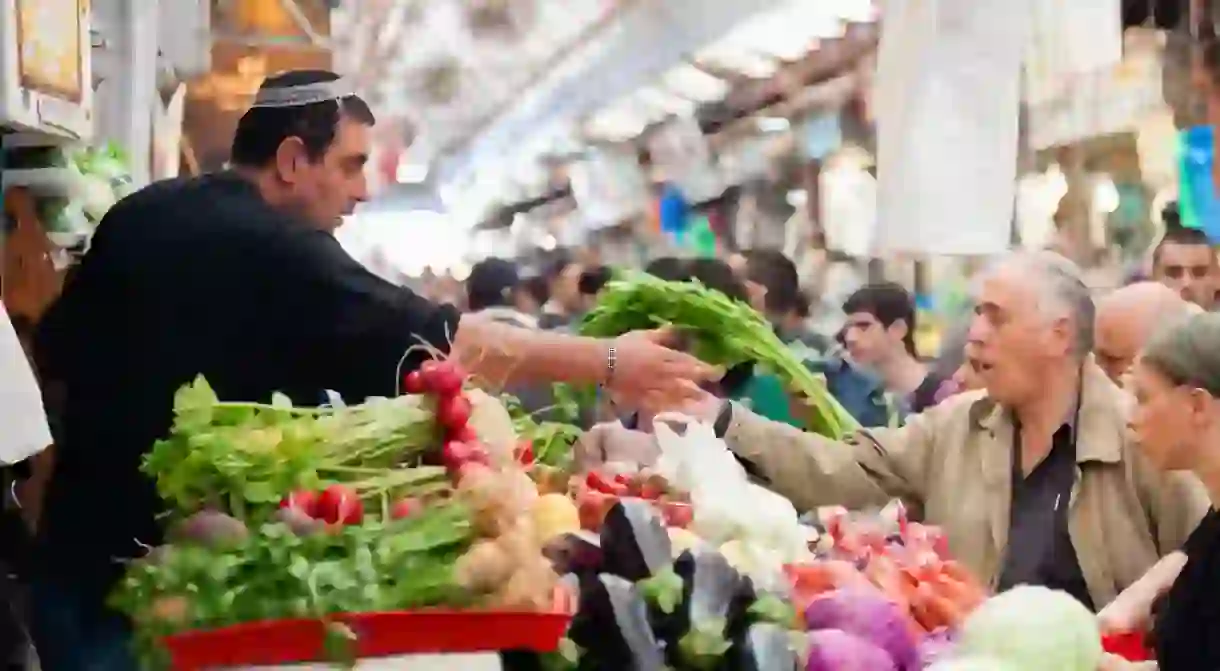 People shopping at Machane Yehuda Market, Jerusalem